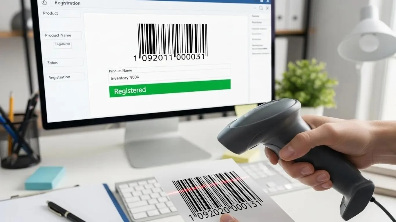 Product registration confirmed on screen after scanning a product barcode