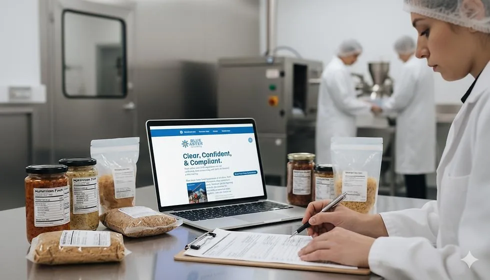 Product registration portal open beside sample products in a food facility